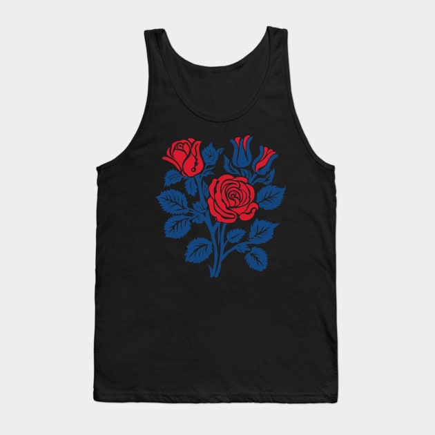 Red and blue roses block print Tank Top by craftydesigns